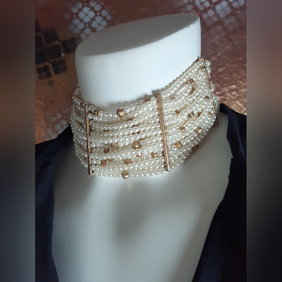 Zara Jewelry - Zara Cream Pearl Multi-Row Choker with Gold Accents